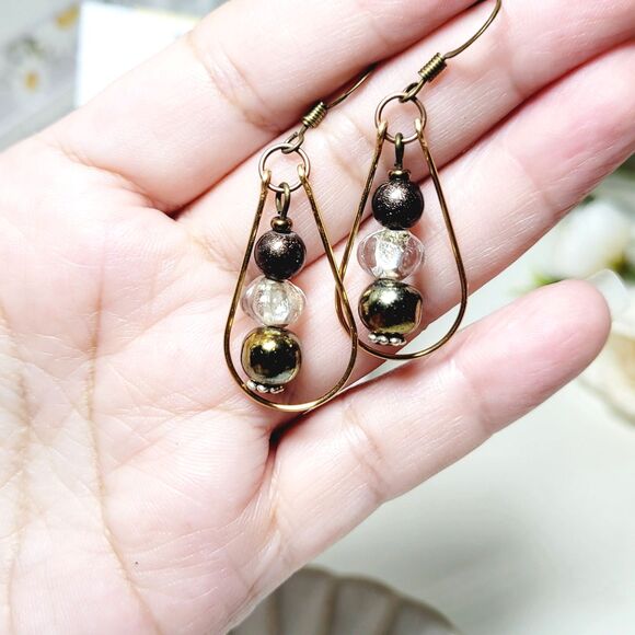 artisan earrings 356#mfs Teardrop earrings Crystal Fireglaze Metallic Brown earr - Picture 3 of 4